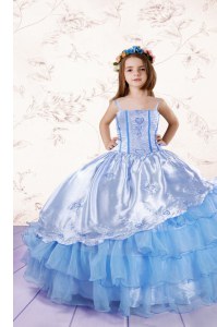 Attractive Sleeveless Embroidery and Ruffled Layers Lace Up Little Girls Pageant Dress