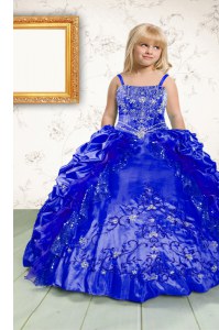 Pretty Royal Blue Sleeveless Beading and Appliques and Pick Ups Floor Length Kids Formal Wear