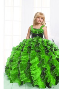 Cheap Mermaid Sleeveless Organza Floor Length Lace Up Child Pageant Dress in with Beading and Ruffles