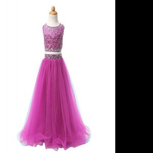 Beauteous Fuchsia Flower Girl Dresses for Less Party and Wedding Party and For with Beading Scoop Sleeveless Zipper