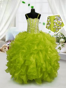 Great Yellow Green Sleeveless Organza Lace Up Little Girls Pageant Dress Wholesale for Party and Wedding Party