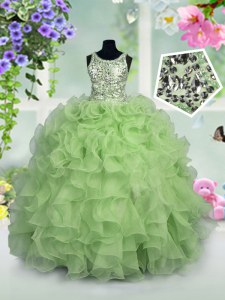 Organza Scoop Sleeveless Zipper Ruffles and Sequins Kids Pageant Dress in Apple Green
