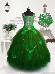 Dark Green Sleeveless Floor Length Beading and Sashes ribbons Lace Up Teens Party Dress