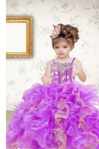 Graceful Multi-color Sleeveless Beading and Ruffles and Sequins Floor Length Party Dress for Girls