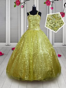 Great Gold Ball Gowns Sequined Straps Sleeveless Sequins Floor Length Lace Up Little Girls Pageant Dress Wholesale