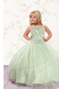 Apple Green Sleeveless Beading Floor Length Little Girl Pageant Gowns