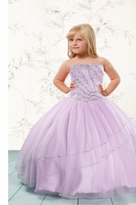 New Arrival Beading Girls Pageant Dresses Lilac Lace Up Sleeveless Floor Length
