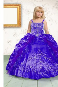 Perfect Royal Blue Sleeveless Floor Length Beading and Appliques and Pick Ups Lace Up Little Girl Pageant Dress