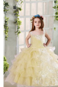 Super Ruffled Light Yellow Sleeveless Organza Lace Up Party Dress for Party and Wedding Party