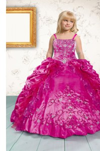 Perfect Sleeveless Beading and Appliques and Pick Ups Lace Up Little Girls Pageant Gowns