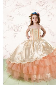 Sleeveless Embroidery and Ruffled Layers Lace Up Little Girl Pageant Gowns