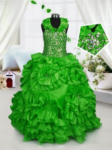 Popular Halter Top Floor Length Zipper Child Pageant Dress for Party and Wedding Party with Beading and Ruffles