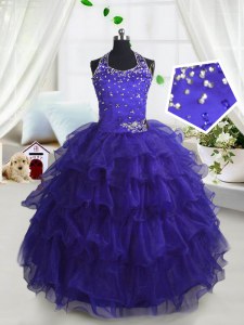 Perfect Scoop Sleeveless Beading and Ruffled Layers Lace Up Girls Pageant Dresses