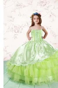 Inexpensive Ruffled Ball Gowns Little Girls Pageant Dress Wholesale Yellow Green Spaghetti Straps Organza Sleeveless Floor Length Lace Up