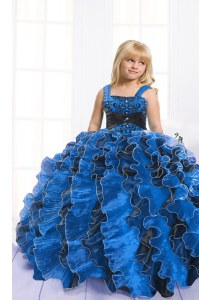 Affordable Sleeveless Lace Up Floor Length Beading and Ruffles Little Girl Pageant Gowns