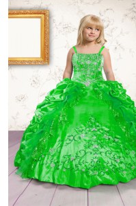 Dazzling Satin Lace Up Little Girls Pageant Dress Sleeveless Floor Length Beading and Appliques and Pick Ups