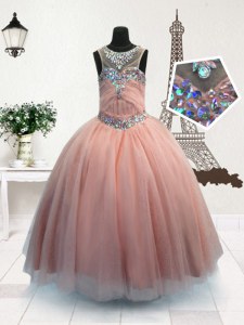 Scoop Pink Sleeveless Beading Floor Length Little Girl Pageant Gowns