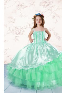 Best Ruffled Floor Length Ball Gowns Sleeveless Apple Green Little Girl Pageant Gowns Lace Up