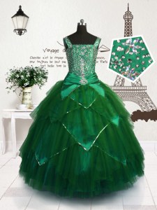 Exquisite Floor Length Dark Green Teens Party Dress Straps Sleeveless Lace Up