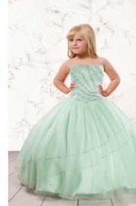Floor Length Apple Green Little Girl Pageant Gowns Strapless Sleeveless Lace Up