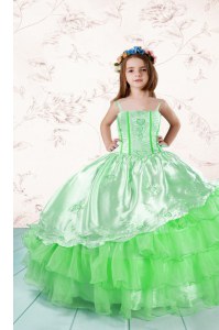 Hot Selling Ball Gowns Spaghetti Straps Sleeveless Organza Floor Length Lace Up Embroidery and Ruffled Layers Child Pageant Dress