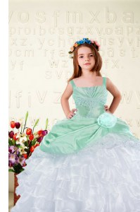 White Ball Gowns Beading and Ruffles Kids Formal Wear Lace Up Organza Sleeveless Floor Length