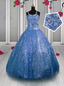 Customized Sequined Sleeveless Floor Length Little Girls Pageant Dress Wholesale and Sequins