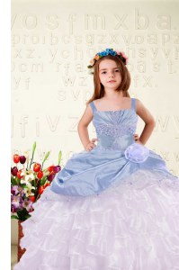 Elegant Ruffled Floor Length Ball Gowns Sleeveless Light Blue Party Dress for Girls Lace Up