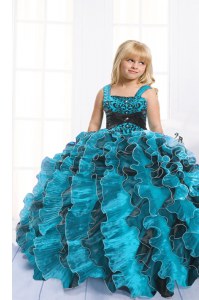 Floor Length Ball Gowns Sleeveless Turquoise Teens Party Dress Lace Up