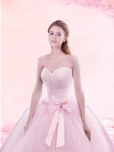 Pretty With Train A-line Sleeveless Baby Pink Vestidos de Quinceanera Brush Train Lace Up