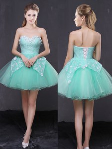 Apple Green A-line Sweetheart Sleeveless Organza Mini Length Lace Up Lace and Appliques Cocktail Dress