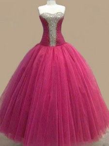 Fuchsia Sweetheart Lace Up Beading Dress for Prom Sleeveless