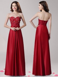 Sweet Sweetheart Sleeveless Zipper Prom Dresses Wine Red Elastic Woven Satin
