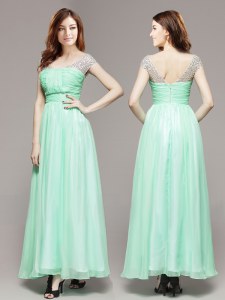 Great Apple Green Zipper V-neck Beading Prom Party Dress Chiffon Sleeveless