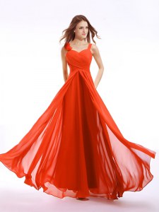 Free and Easy Straps Floor Length Empire Sleeveless Orange Red Prom Gown Zipper