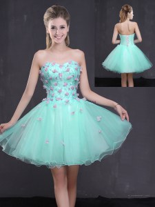 Admirable Apple Green Lace Up Sweetheart Appliques Dress for Prom Organza Sleeveless