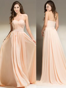 Peach Prom Dresses Prom and For with Belt Sweetheart Sleeveless Brush Train Clasp Handle