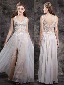 Fitting Champagne Dress for Prom Prom and For with Appliques Straps Sleeveless Zipper