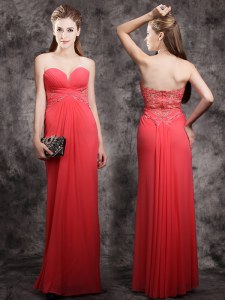 Red Sleeveless Appliques Floor Length