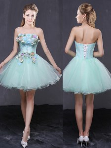 Graceful A-line Cocktail Dress Apple Green Strapless Organza Sleeveless Mini Length Lace Up