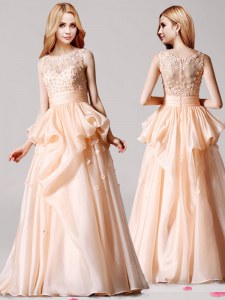 Exceptional Champagne Homecoming Dress Prom and For with Appliques and Pick Ups Scoop Sleeveless Zipper
