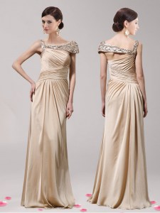 Modern Champagne Asymmetric Neckline Beading Prom Evening Gown Sleeveless Side Zipper