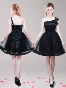 One Shoulder Bowknot Prom Party Dress Black Zipper Sleeveless Mini Length