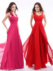 Clearance Hot Pink Empire Straps Sleeveless Chiffon Floor Length Zipper Hand Made Flower Prom Dresses