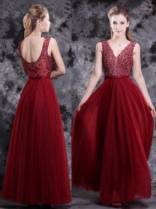 Floor Length Empire Sleeveless Wine Red Dress for Prom Side Zipper
