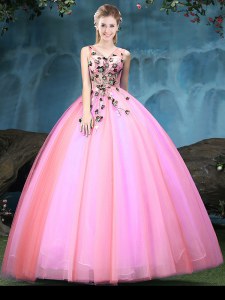 V-neck Sleeveless Lace Up 15 Quinceanera Dress Multi-color Tulle