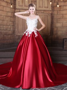 Fabulous Scoop Wine Red Sleeveless Lace and Appliques Floor Length Quinceanera Dress