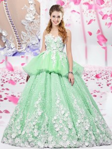 Fabulous Scoop Organza and Tulle Sleeveless Floor Length Sweet 16 Quinceanera Dress and Lace and Appliques