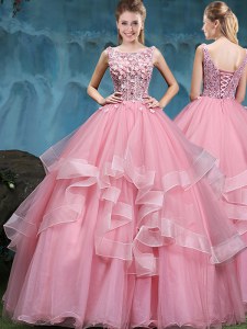 Latest Scoop Sleeveless Lace and Appliques and Ruffles Lace Up Sweet 16 Dress