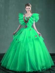 Square Sleeveless Lace Up Floor Length Embroidery Sweet 16 Dresses